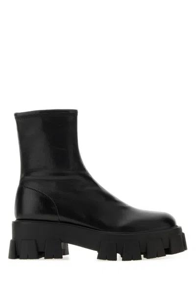 Prada Black Stretch Nappa Monolith Ankle Boots