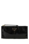 Prada Zip Soft Lux Leather Pouch Bag In Black