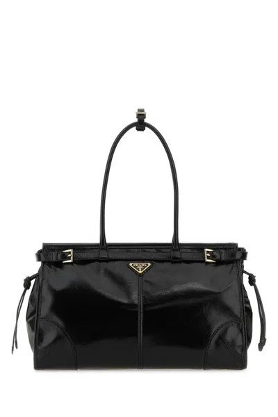 Prada Women Black Leather Shoulder Bag