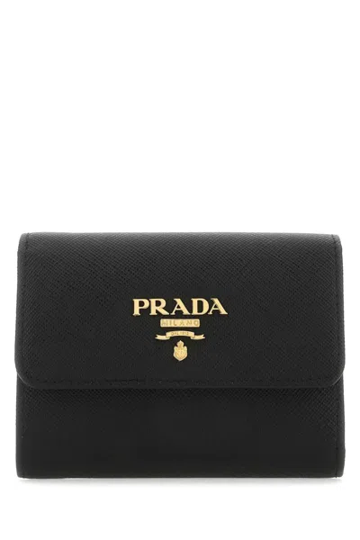 Prada Slim Leather Wallet With Compact Design In Black