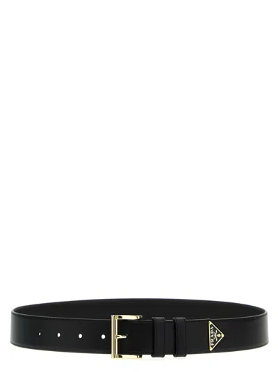 Prada Black Logo Buckle Belt In Blue