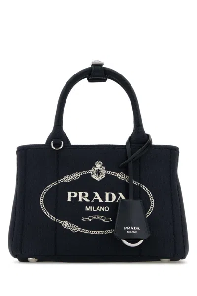 Prada Women Black Logo Mini Tote In Blue