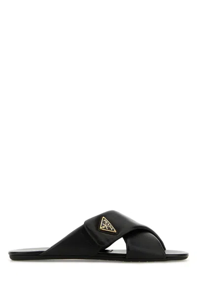 Prada Women Black Nappa Leather Slippers
