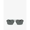 Prada Womens Black Pr A57s Rectangle-frame Metal Sunglasses In Black