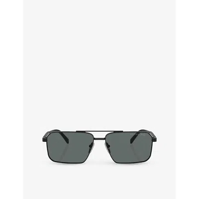 Prada Womens Black Pr A57s Rectangle-frame Metal Sunglasses