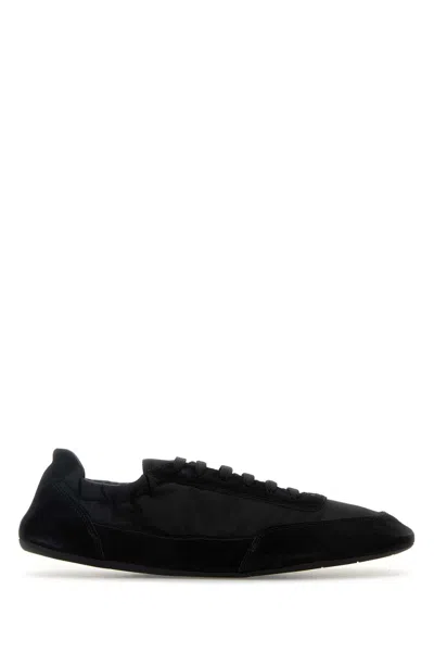 Prada Women Black Re-nylon And Suede Collapse Sneakers