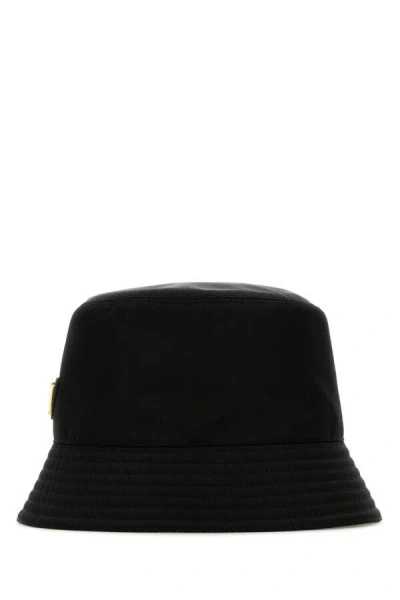 Prada Logo-embellished Shell Bucket Hat In Black