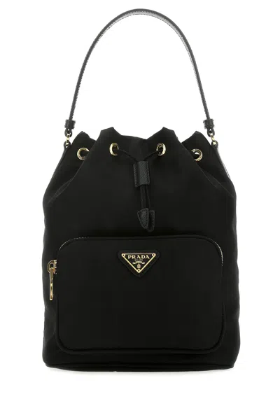 Prada Women Black Re-nylon Duet Bucket Bag