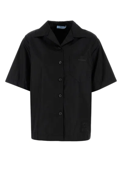 PRADA WOMEN BLACK REGULAR SOLID SHIRT, S LUXURY SHIRTS FOR WOMEN DARVEYS