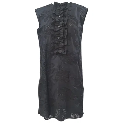 Pre-owned Prada Women's Black Sangallo Chemisier Dress, Size 38, Made In Italy