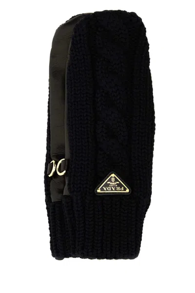 Prada Guanti In Misto Lana Stretch Nera  Donna In Black