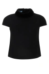 Prada Shearling-trimmed Wool Top In Black