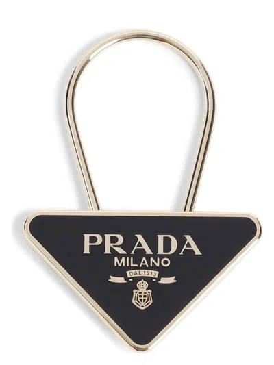 PRADA WOMEN'S BLACK/GOLD ENAMELLED KEY RING