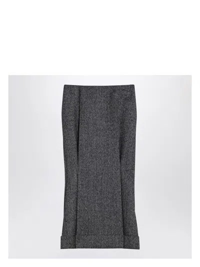 Prada Women's Black/white Wool Weave Midi Skirt | Size It 44 | P114yooo15k8 Color F0002