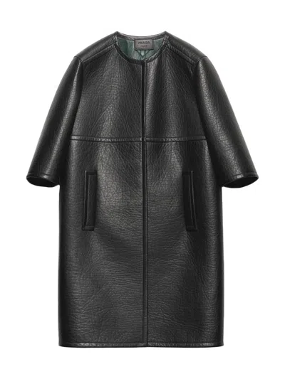 Prada Women's Bonded Leather Coat In Black