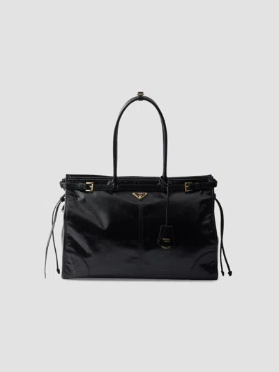 Prada Women's Bonnie Extra-large Leather Top Handle Bag In Black