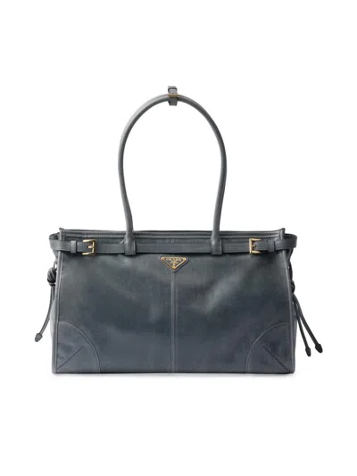 Prada Bonnie Large Convertible Leather Shoulder Handbag In Gray