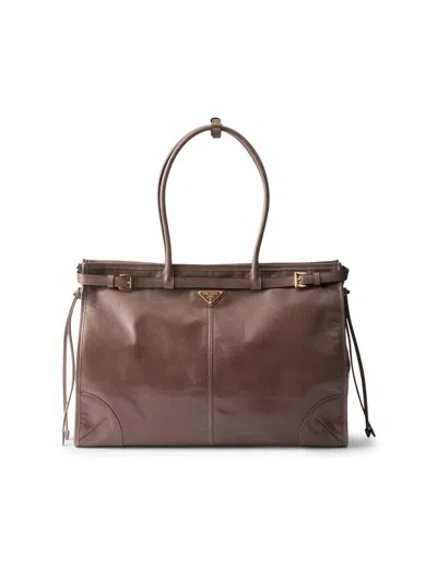 Prada Women's Bonnie Large Leather Tote Bag In Brown