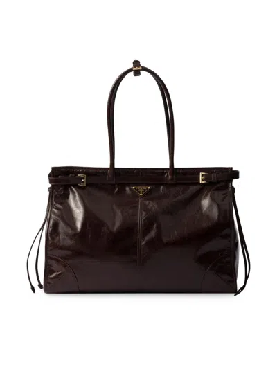 Prada Women's Bonnie Large Leather Tote Bag In Brown