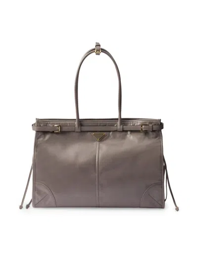 Prada Women's Bonnie Large Leather Tote Bag In Gray