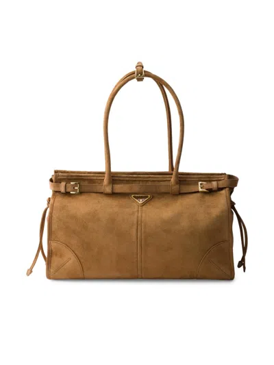 Prada Women's Bonnie Large Suede Top Handle Bag In Brown