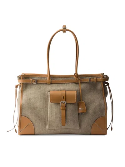 Prada Women's Bonnie Linen And Leather Tote Bag In Animal Print