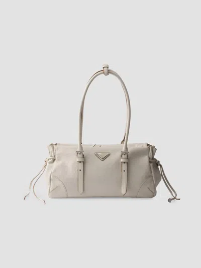 Prada Mittelgrosse Tote Bag Aus Gealtertem Leder In Neutral