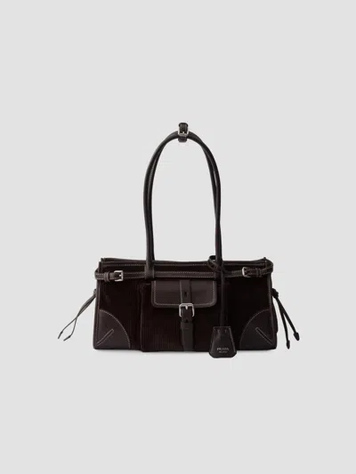 Prada Bonnie Medium Corduroy And Leather Handbag In Purple