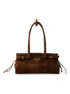 Prada Suede Shoulder Handbag With Adjustable Strap In Brown