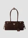 Prada Suede Shoulder Handbag With Adjustable Strap In Brown