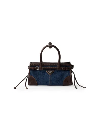Prada Bonnie Small Denim Top-handle Bag In Blue