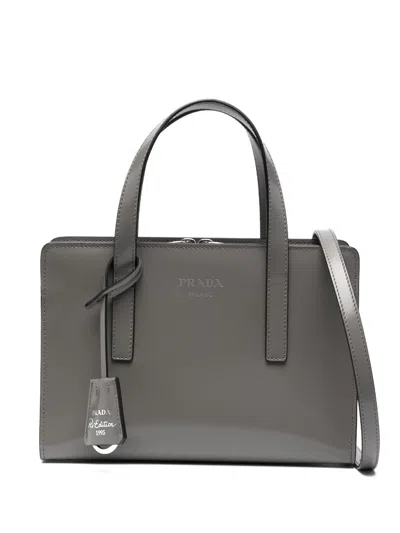 Prada Re-edition 1995 Leather Tote Bag In Gray