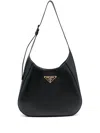 Prada Triangle-logo Leather Shoulder Bag In Black