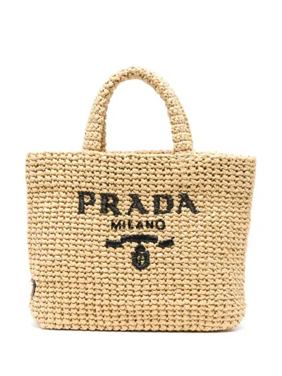 Prada Women Borsa Shopping Small In Crochet In Neutral