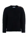 Prada Wool Boucle Knit Sweater With Shoulder Buttons In Black