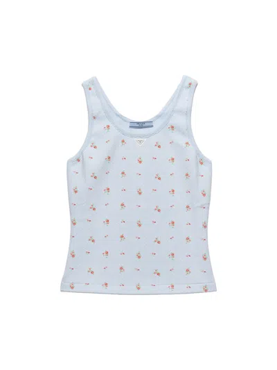 Prada Women's Bouquet Print Ribbed Knit Tank Top In Blue