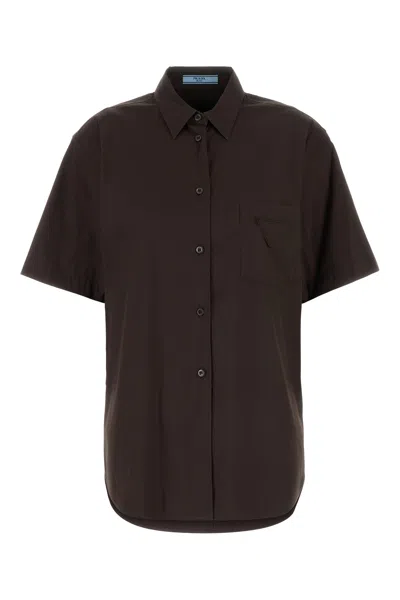 Prada Women Brown Stretch Poplin Shirt In Black