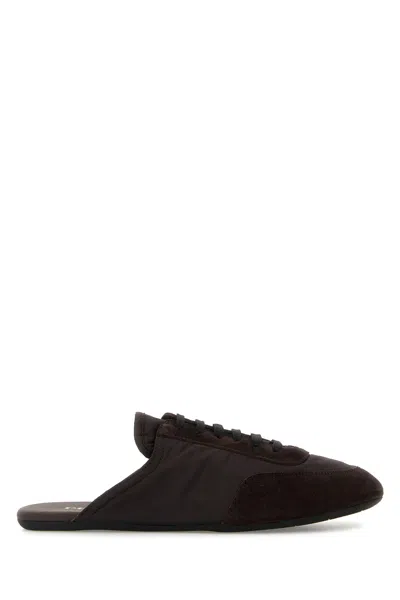 Prada Women Brown Suede And Re-nylon Slippers