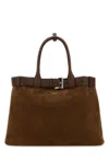 Prada Women Brown Suede  Buckle Large Handbag
