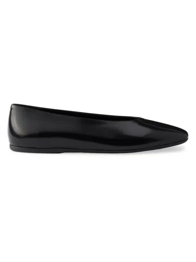 Prada Brushed Leather Ballerinas In Black