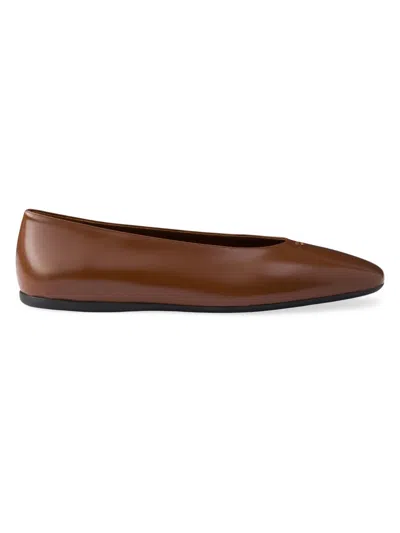 Prada Brushed Leather Ballerinas In Brown