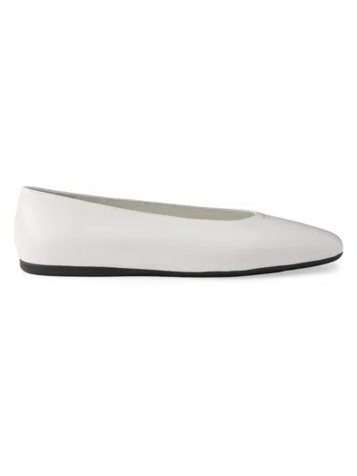 Prada Brushed Leather Ballerinas In White