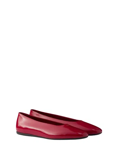 Prada Women's Brushed Leather Ballerinas In Red