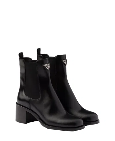 Prada Brushed Leather Booties In Black