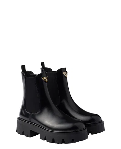 Prada Women's Brushed Leather Booties In Black