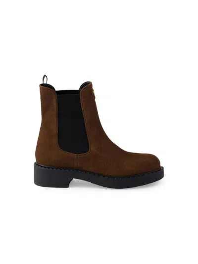 Prada Women's Brushed Leather Chelsea Boots In Brown