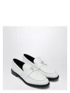 Prada Calf Leather White Loafers With Logo Embellishment In White
