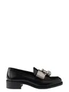 Prada Women Brushed Leather Loafers With Metal Ring In Black