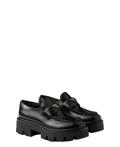 Prada Women's Brushed Leather Loafers In Black