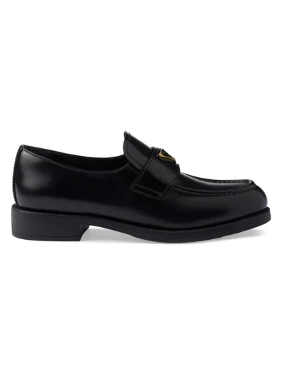 Prada Chocolate Leather Loafers In Black